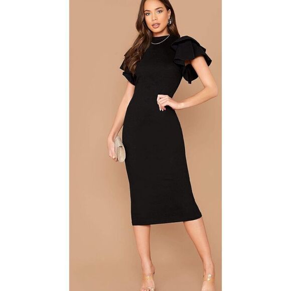 BEAUTIFUL size small BLACK Summer Casual Dresses for Women Flutter Sleeve Bodyco - Picture 2 of 8